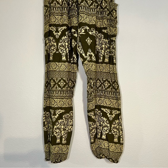 The Elephant Pant Bohemian Jogger Print Pants Green Gold Cream Size Medium - Picture 5 of 8